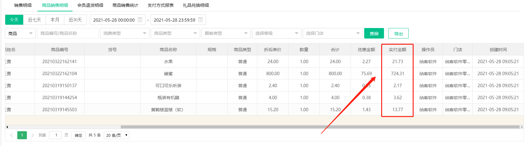 商品銷售明細(xì)報表